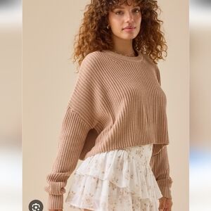 Altar'd State Women's Knit Sweater Oversized Small Cropped Pink Crew Neck